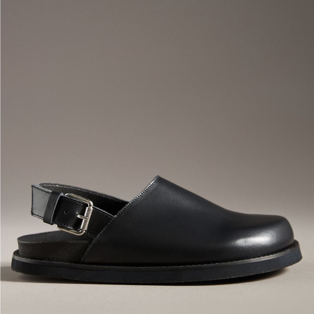 Anthropologie Black Leather Mules